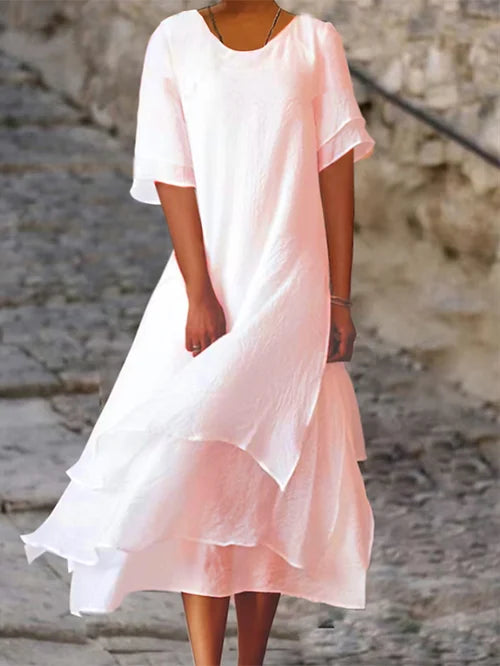 Women's Midi Dress with Double Layer Design