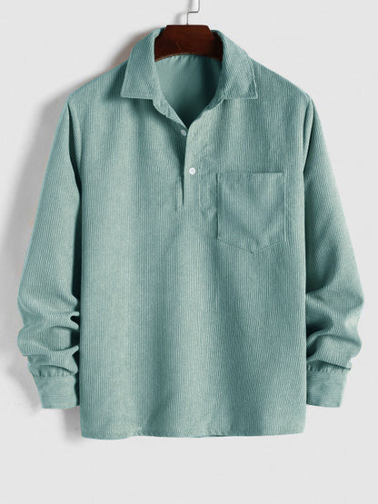 Men's Long Sleeve Shirt with Half Button Placket