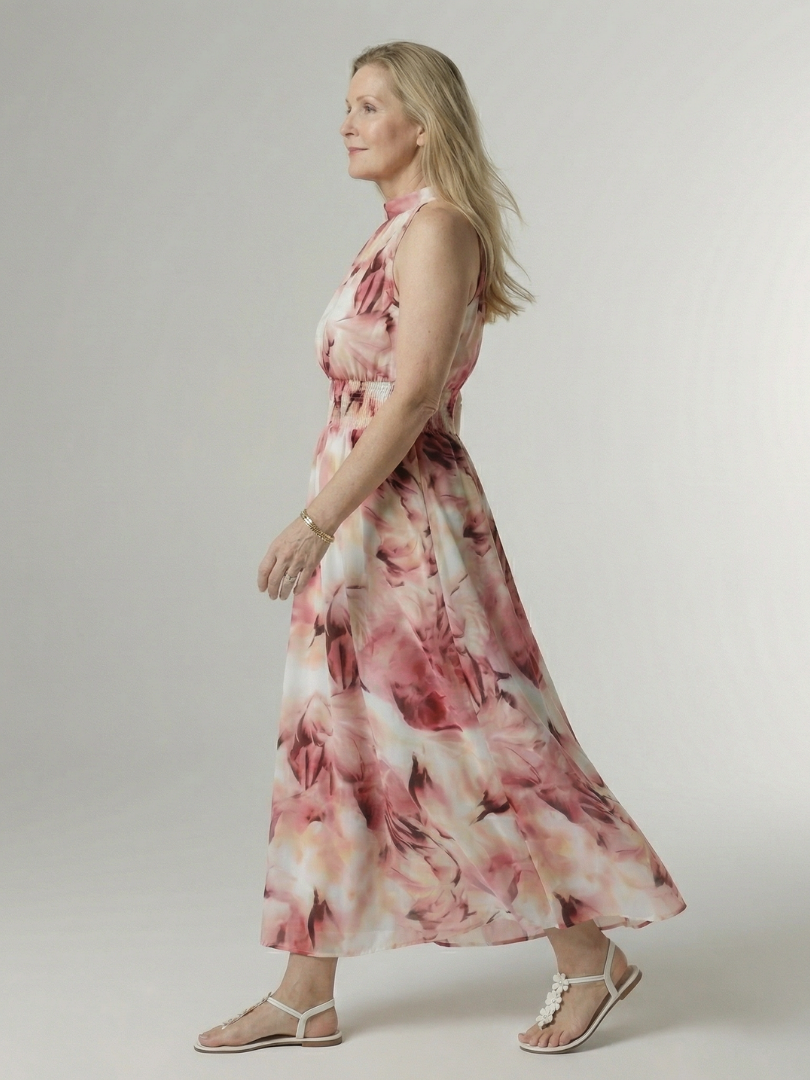 Sylin | Women's Relaxed Gathered Halter Midi Dress