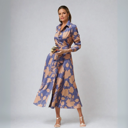 Floriza | Women's Floral Classic Shirt Style Midi Dress
