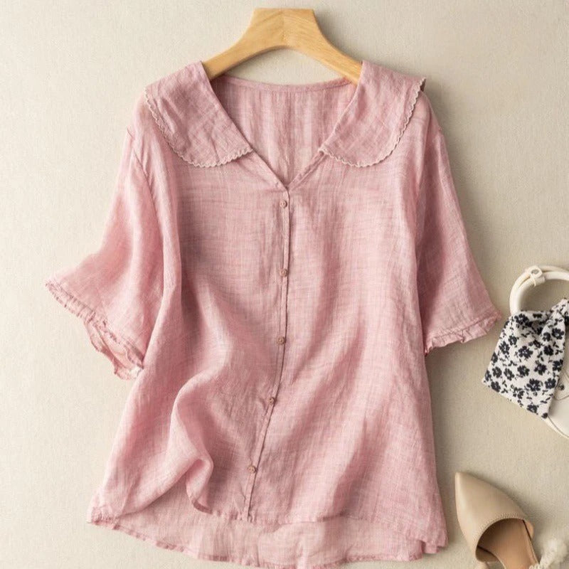 Kristi | Women's Longline Retro-Inspired Blouse with Button Accents