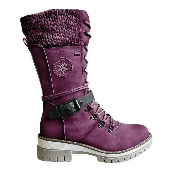 FrostLuxe | Women's Cushioned Buckle Waterproof Knee-Length Lace-Up Boots