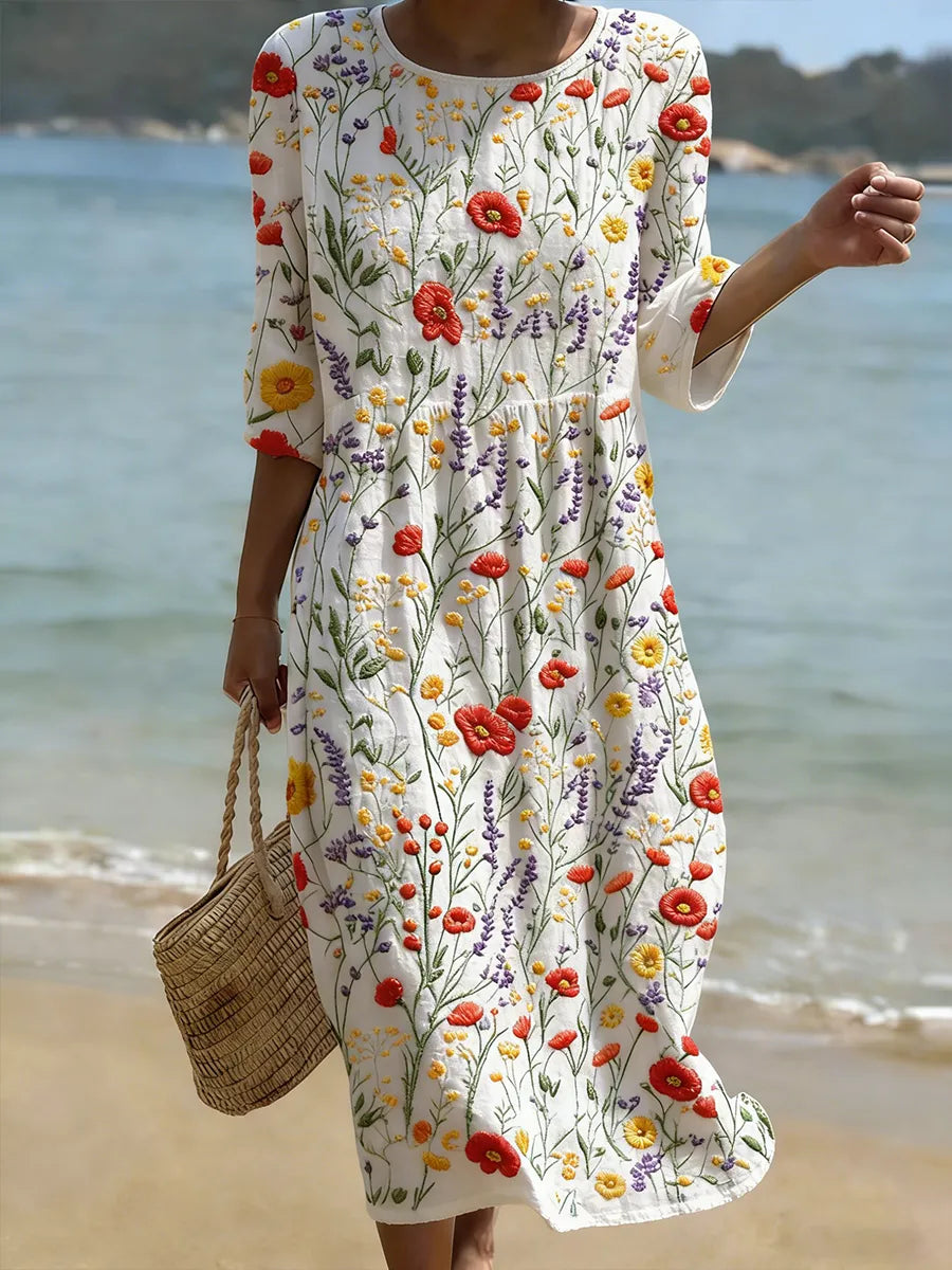 Christina | Women's Floral Print Round Neck Maxi Dress