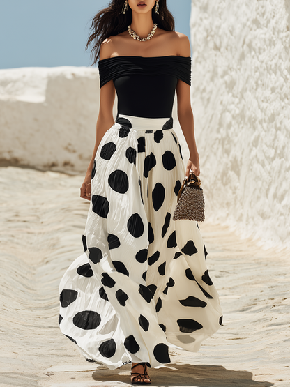 Women's Off-Shoulder Polka Dot Maxi Dress for a Vacation Vibe