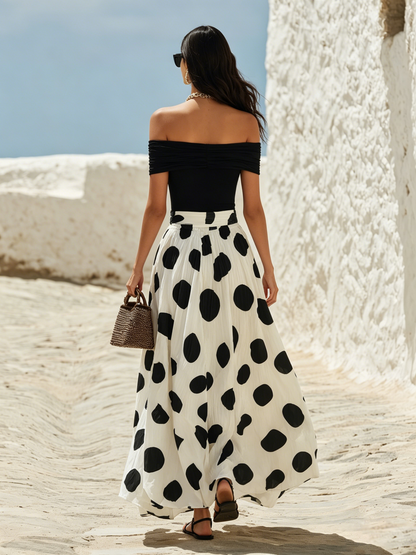Women's Off-Shoulder Polka Dot Maxi Dress for a Vacation Vibe