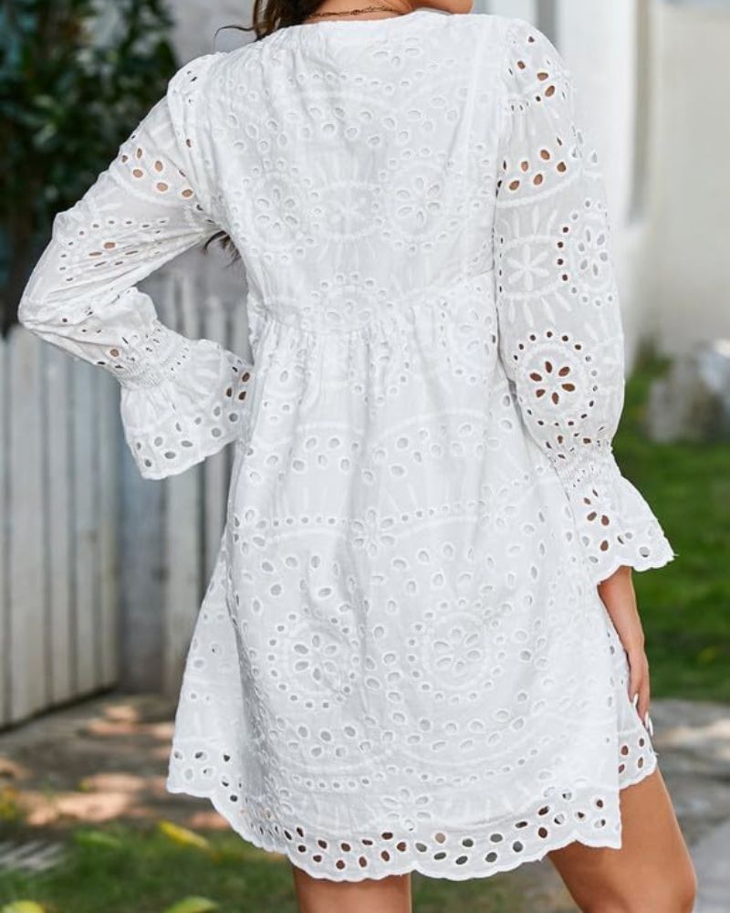 Aimee | Women's Floral Casual Mini Dress with Cut-Out and Smocking