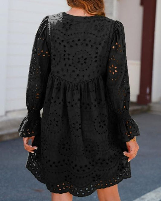 Aimee | Women's Floral Casual Mini Dress with Cut-Out and Smocking