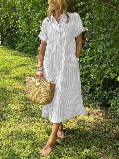 Gwen | Women's Striped Shirt Maxi Dress with Pockets