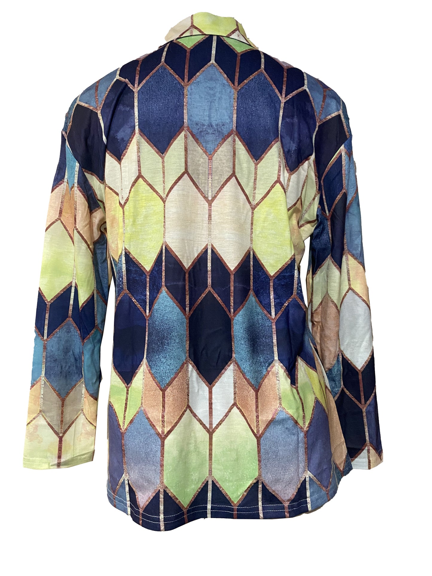 Bianca | Women's Longline Colourful Geometric Zip-Up Shirt