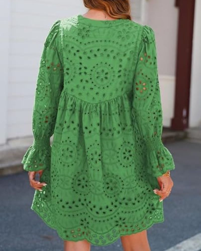 Aimee | Women's Floral Casual Mini Dress with Cut-Out and Smocking