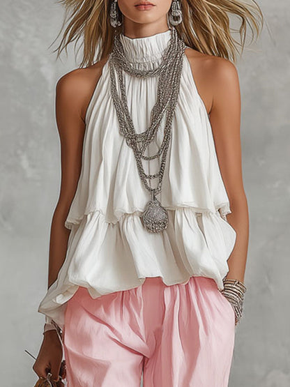 Women's Sleeveless Turtleneck Top and Trouser Set