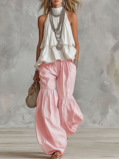 Women's Sleeveless Turtleneck Top and Trouser Set