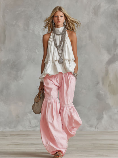 Women's Sleeveless Turtleneck Top and Trouser Set