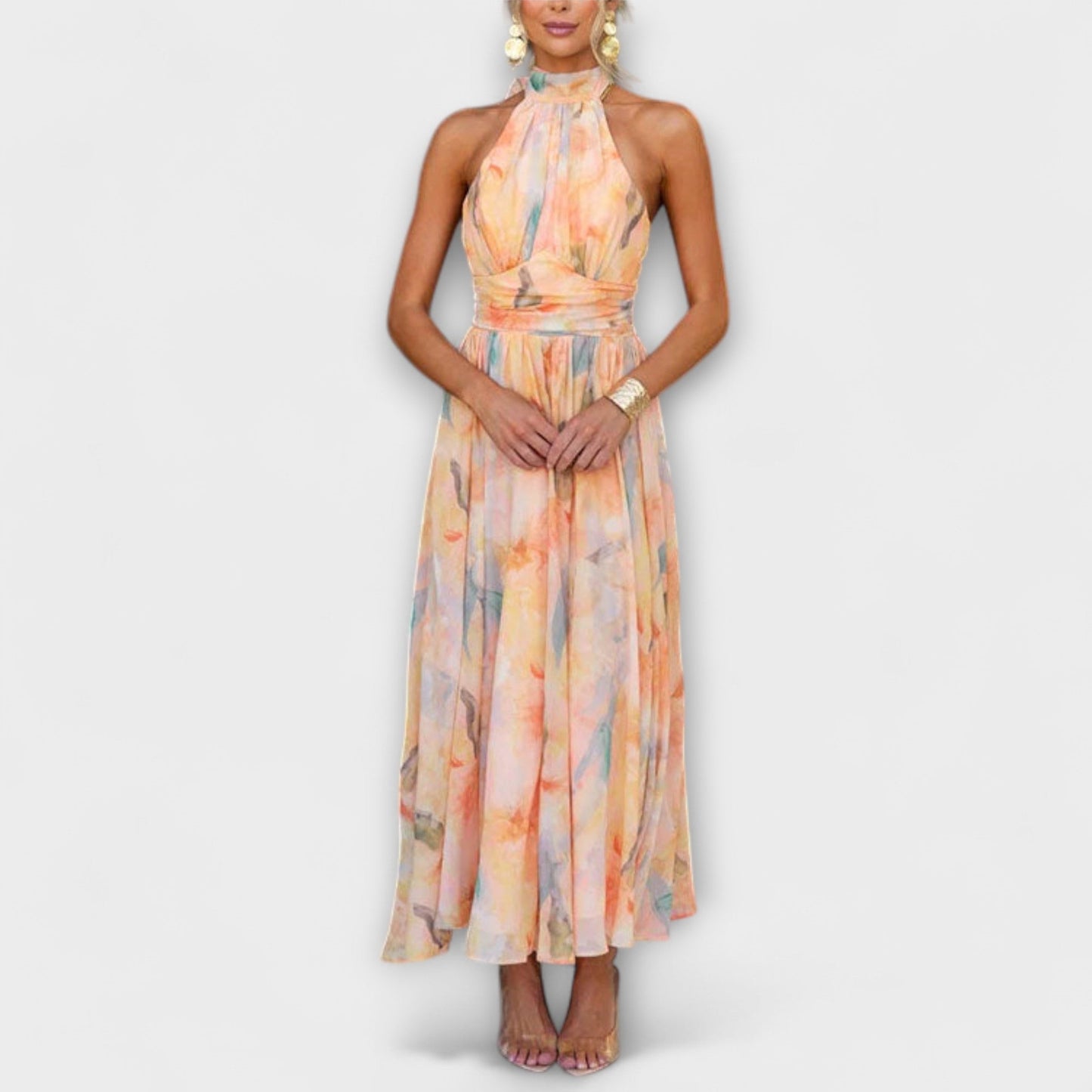 Dana | Women's Watercolour Halter Maxi Dress