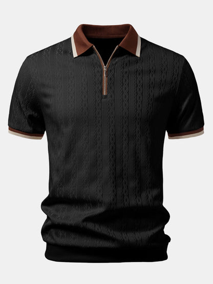 Men's Textured Polo with Contrast Trim and Zipper