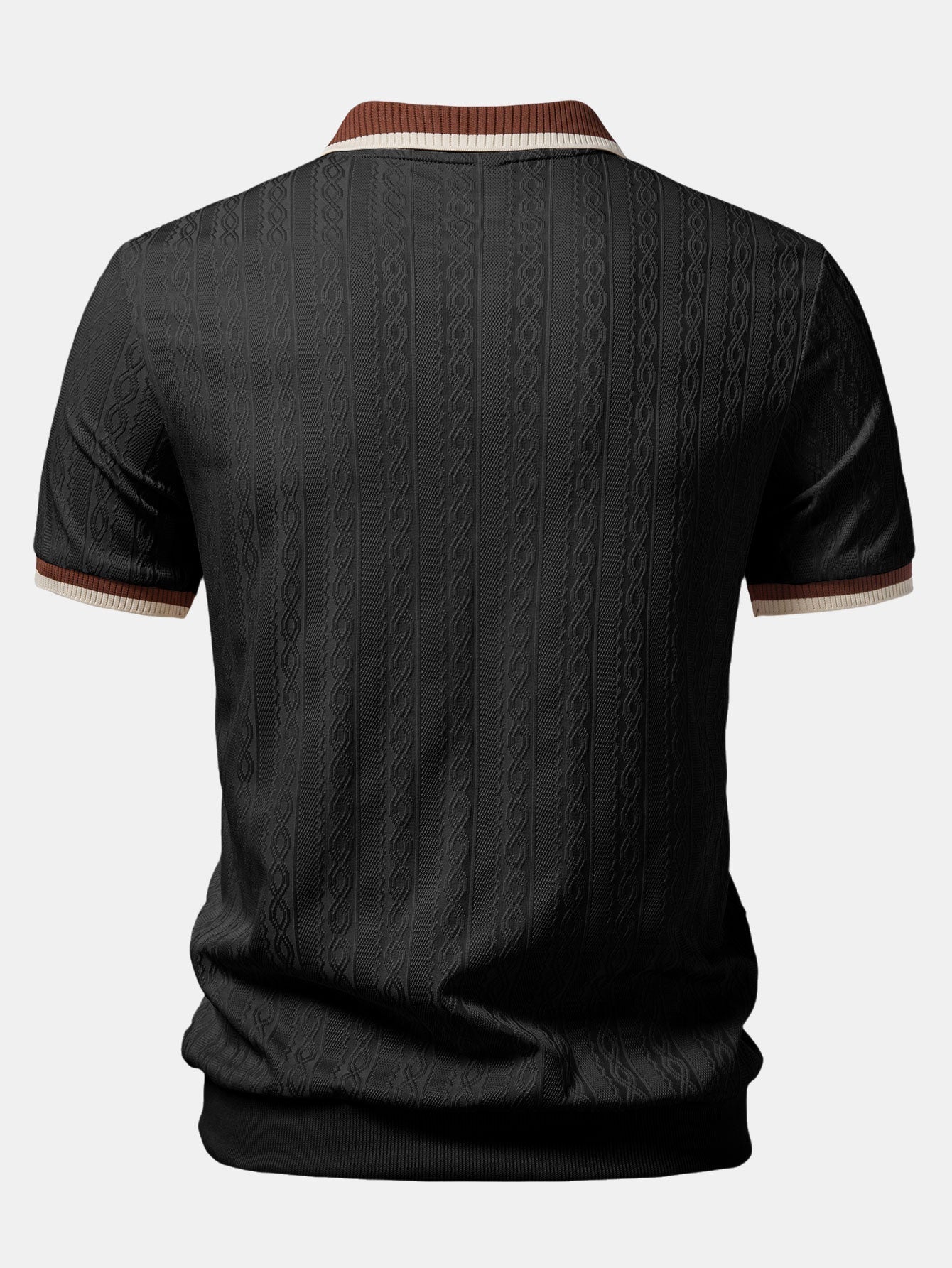 Men's Textured Polo with Contrast Trim and Zipper