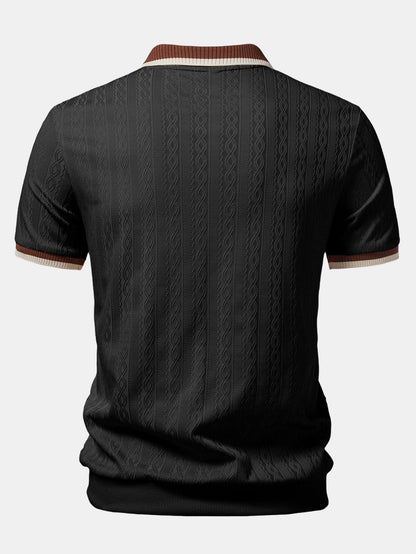 Men's Textured Polo with Contrast Trim and Zipper