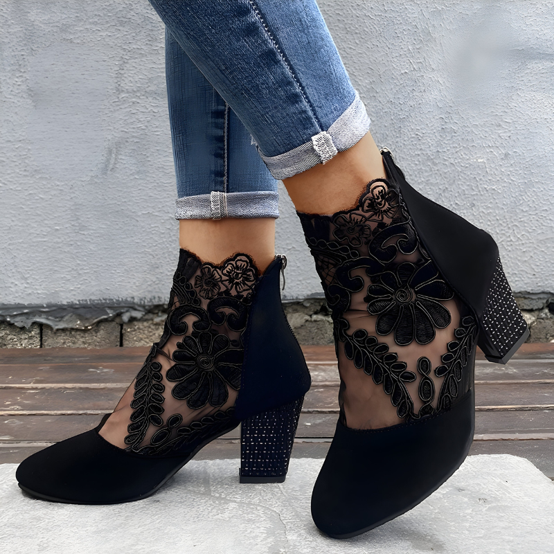 Norenne | Women's Cushioned Zip Chic Breathable Orthopedic Heels with Arch Support