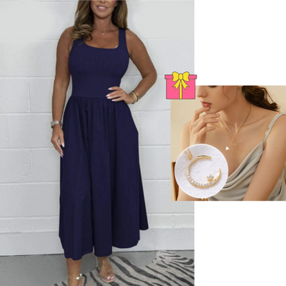 Women's Stylish Sleeveless A-Line Midi Dress with Square Neck Design