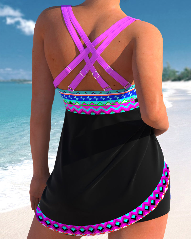 Eliza | Women's Swimsuit with Lace-Up Closure and Striped Pattern