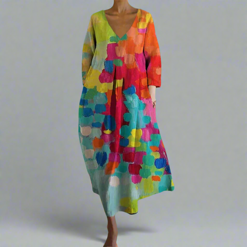 Cheryl | Women's V-neck Colourful Midi Dress