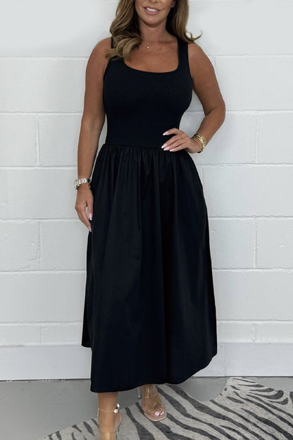 Women's Stylish Sleeveless A-Line Midi Dress with Square Neck Design