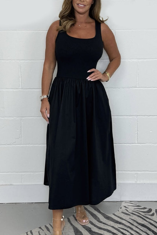 Women's Stylish Sleeveless A-Line Midi Dress with Square Neck Design