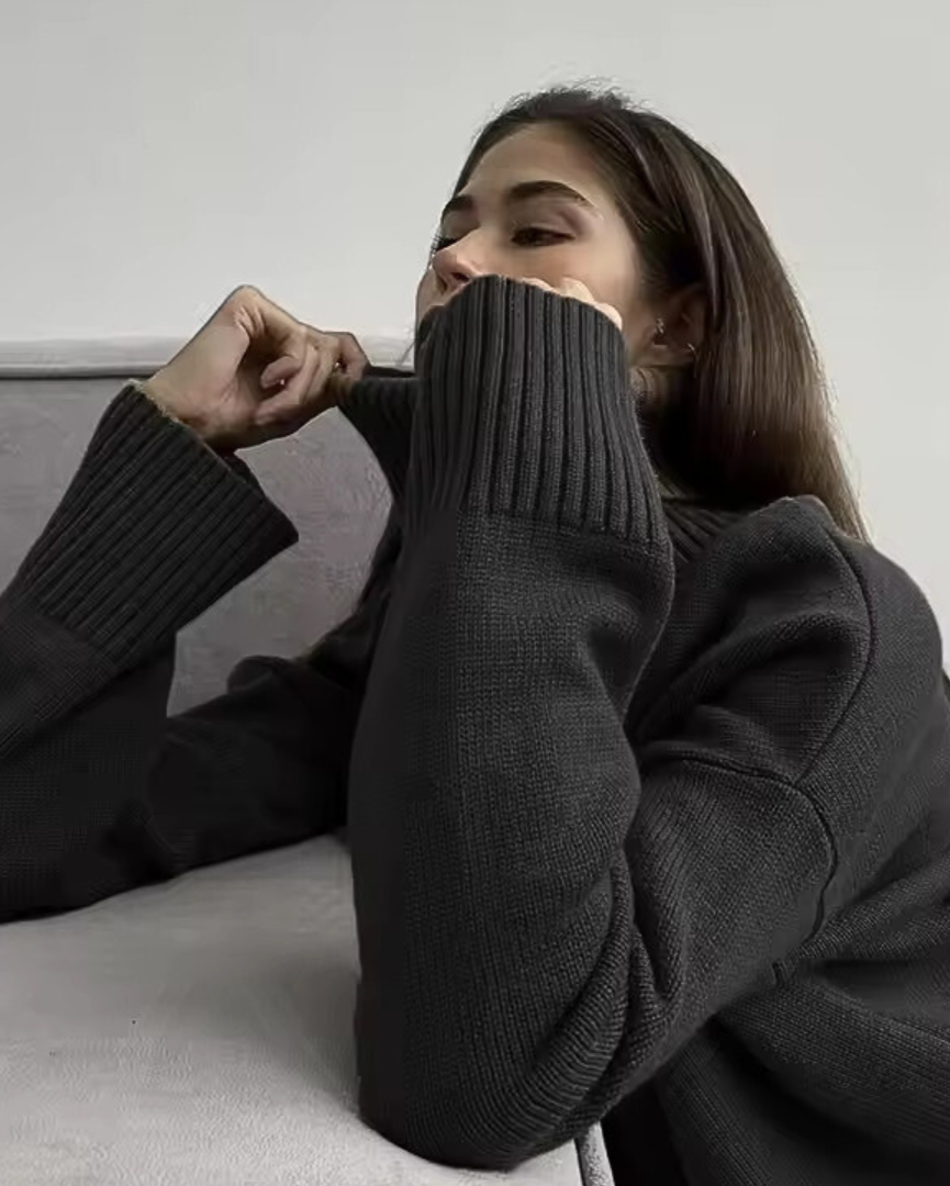 Emma | Women's Longline Roll Neck Jumper with Side Slit