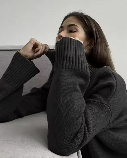 Emma | Women's Longline Roll Neck Jumper with Side Slit