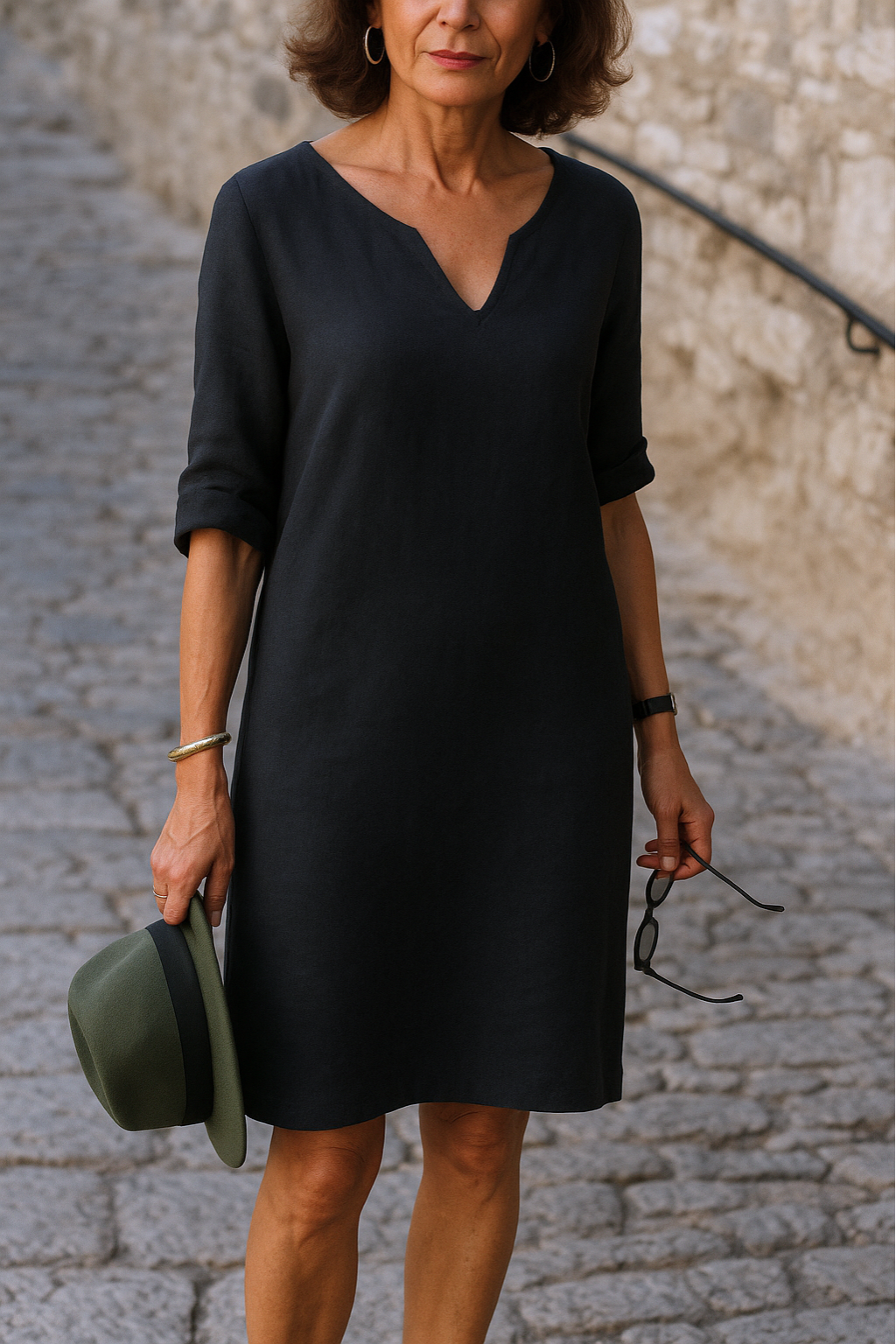 Elvy | Women's Sleek V-Neck Midi Dress