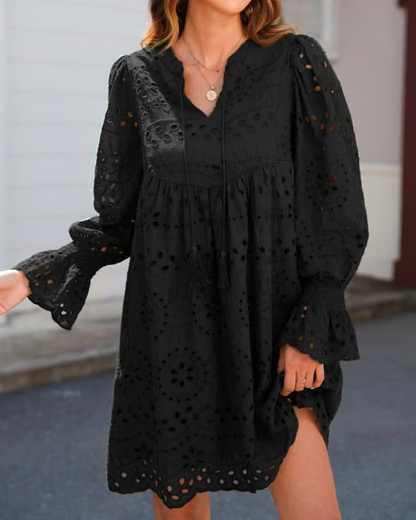 Aimee | Women's Floral Casual Mini Dress with Cut-Out and Smocking