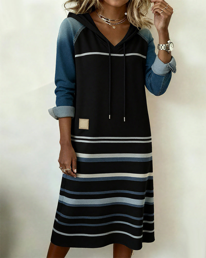 Everly | Women's Striped Hooded Dress with Drawstring
