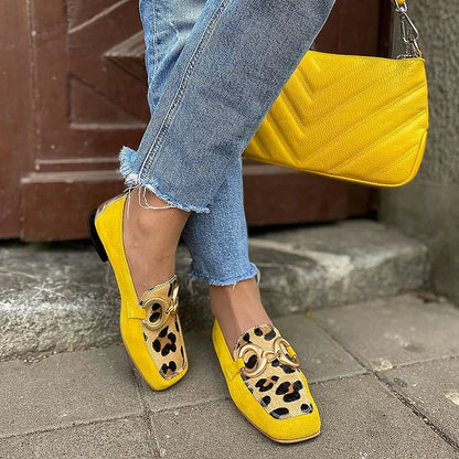 Women's Slip-On Yellow Loafer With Animal Print Detail