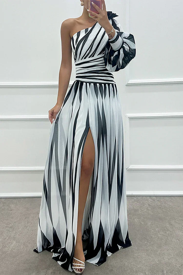 Chloe | Women's Elegant Striped One Shoulder Maxi Dress