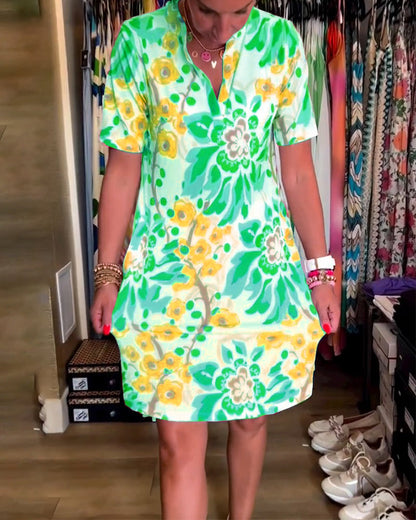 Federica | Women's Relaxed Dress with Short Sleeves and Floral Print