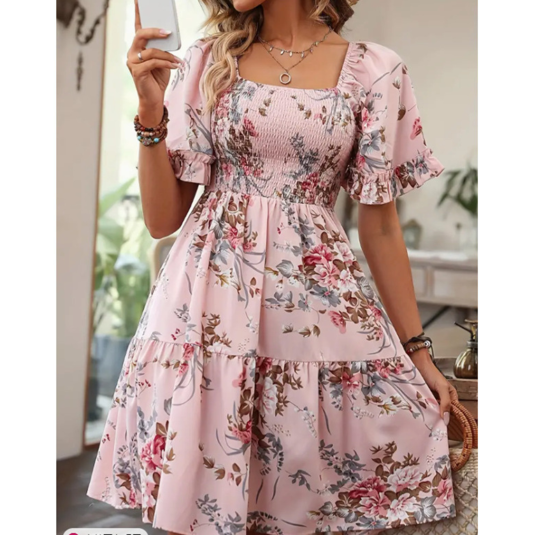 Isolde | Women's Vintage Floral Flounce Sleeve Summer Midi Dress