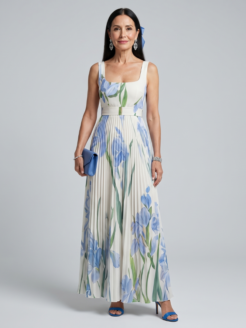Ophelia | Women's Sleeveless Square Neck Floral Print Midi Dress