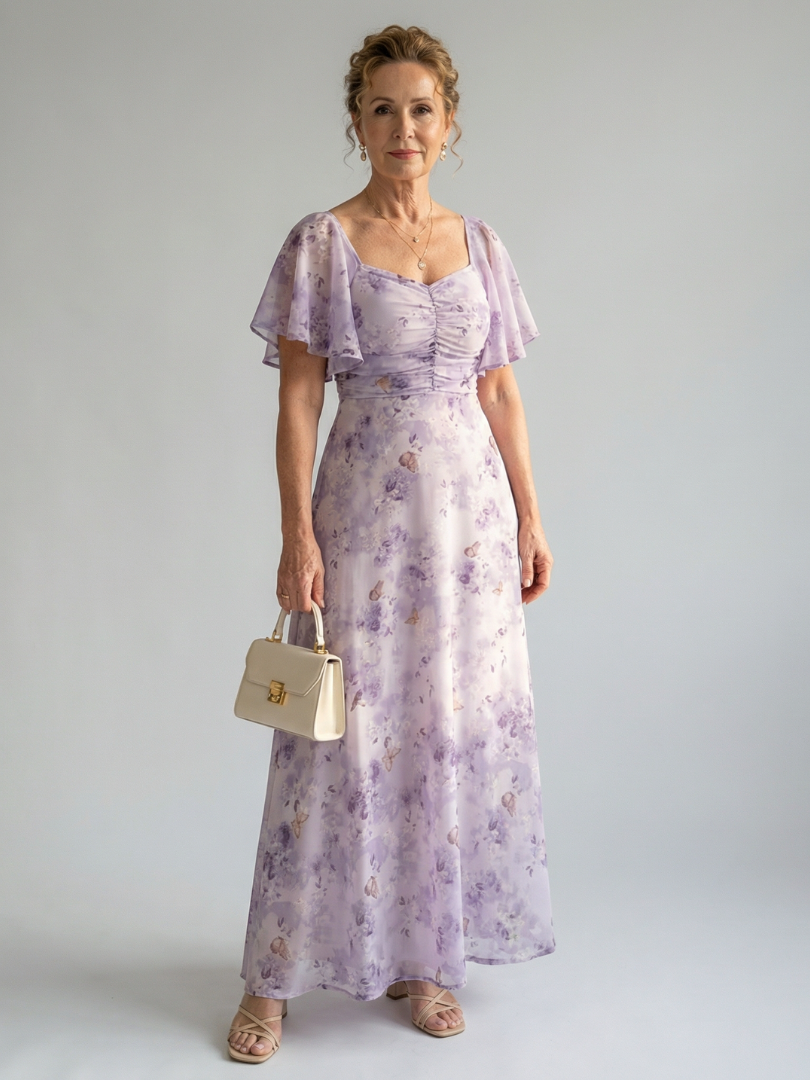 Vaelis | Women's Floral Flutter Sleeve Midi Dress