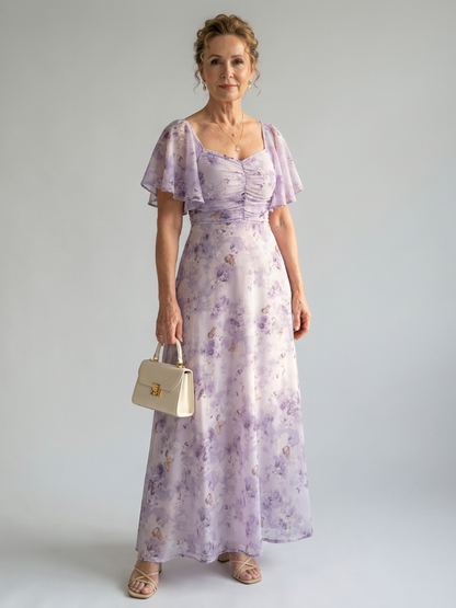 Vaelis | Women's Floral Flutter Sleeve Midi Dress