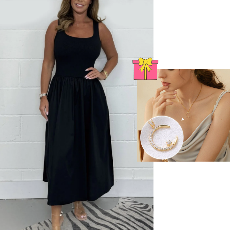 Women's Stylish Sleeveless A-Line Midi Dress with Square Neck Design