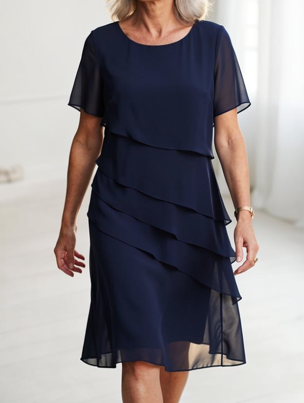 Linda | Women's Elegant Comfort Ruffle Midi Dress