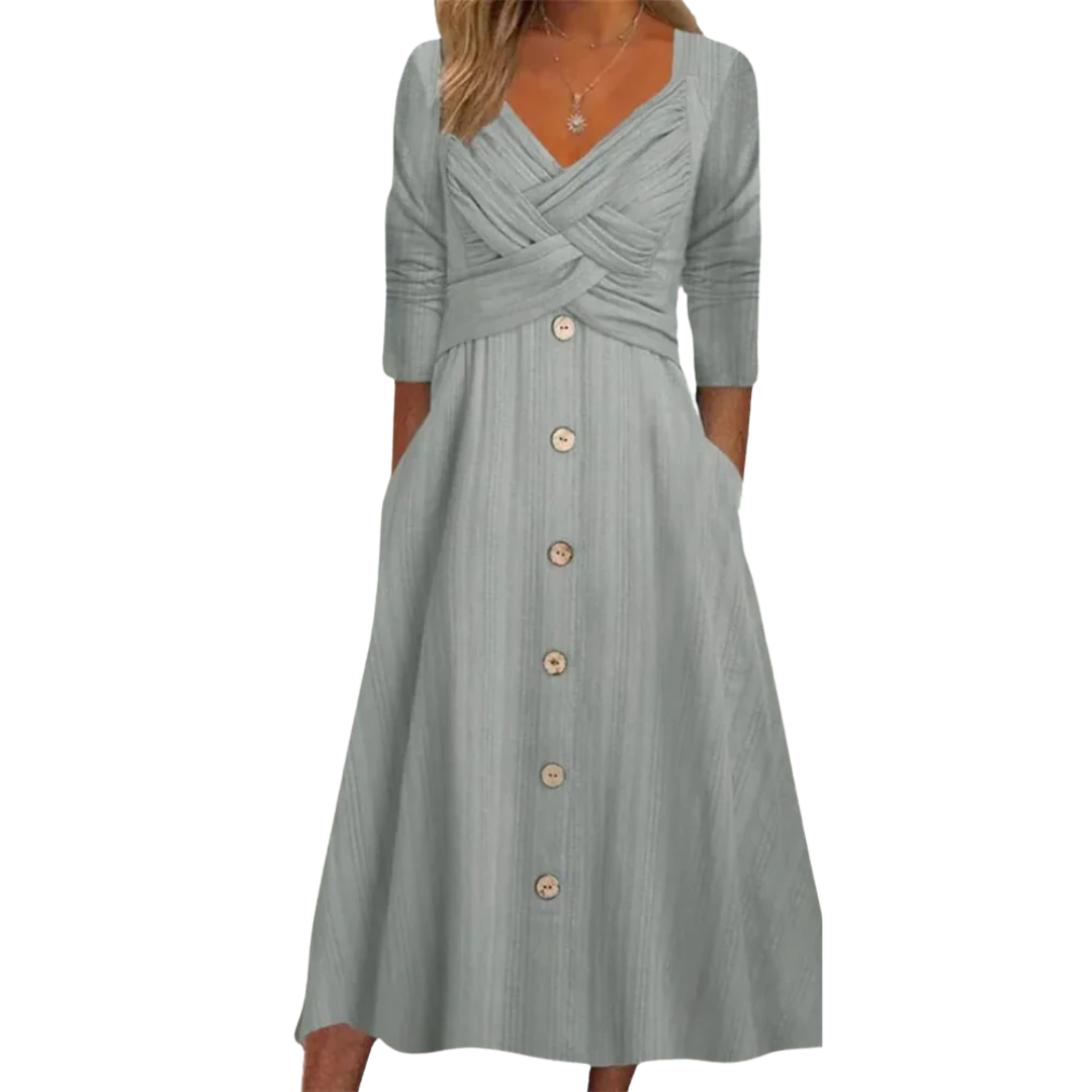 Ella | Women's Elegant Tummy Coverage Midi Dress with Pockets