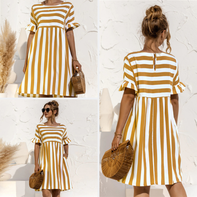 Levoire | Women's Ruffled Short Striped Maternity Dress
