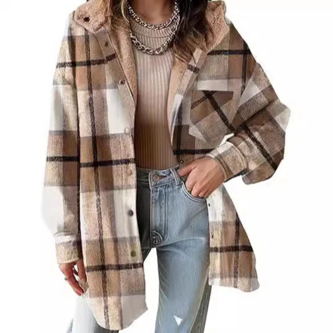 Tallulah | Women's Relaxed Fit Hooded Jacket in Check Pattern