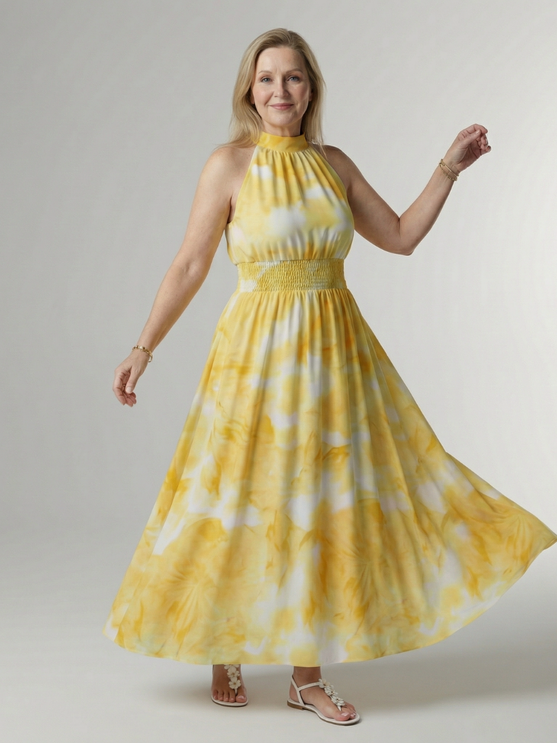 Sylin | Women's Relaxed Gathered Halter Midi Dress