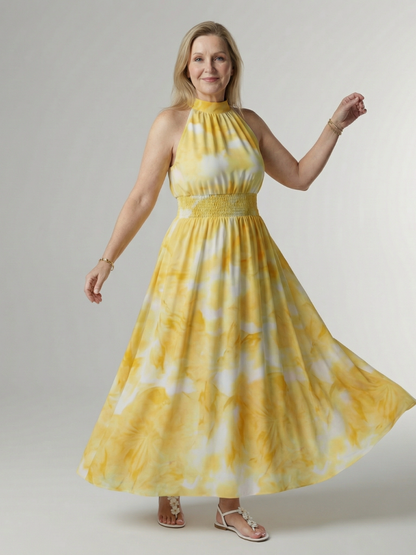 Sylin | Women's Relaxed Gathered Halter Midi Dress
