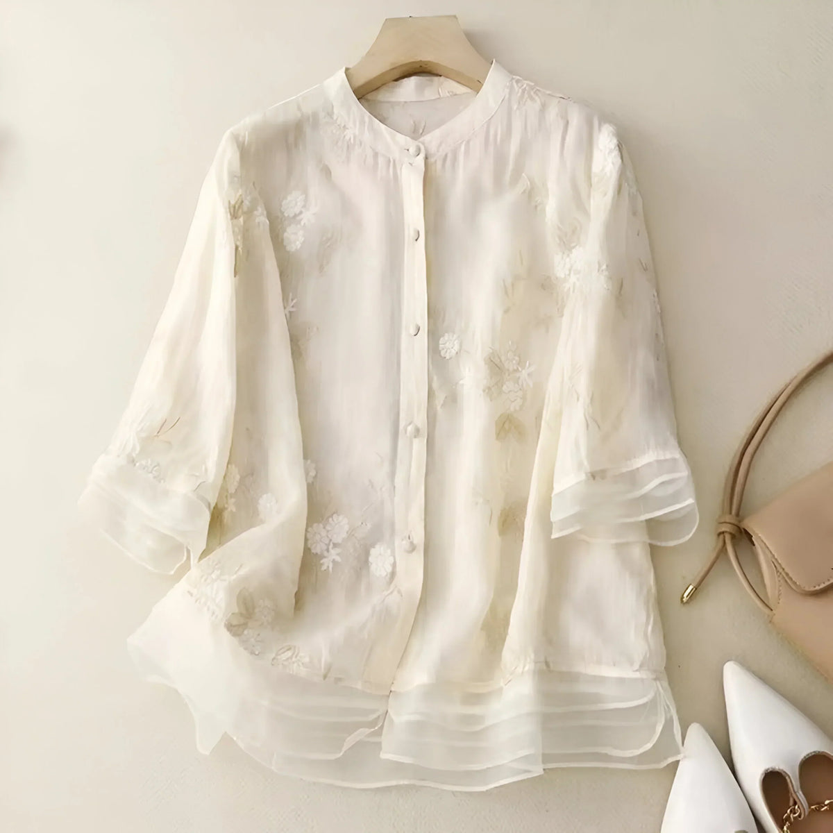 Emily | Women's Top with Embroidered Flowers