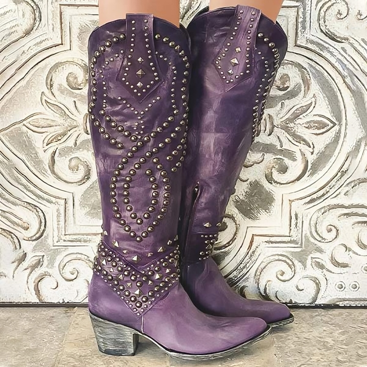 Mia | Women's Pointed-Toe Western Knee-High Boots