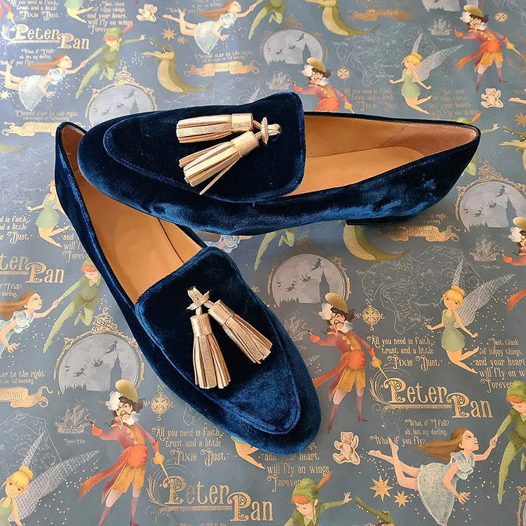 Women's Cushioned Slip-On Midnight Elegance Loafers With Champagne Tassel