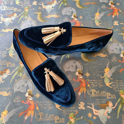Women's Cushioned Slip-On Midnight Elegance Loafers With Champagne Tassel